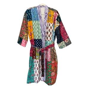 Uncommon Goods Repurposed Sari Fleece Lined Patchwork Robe One Size